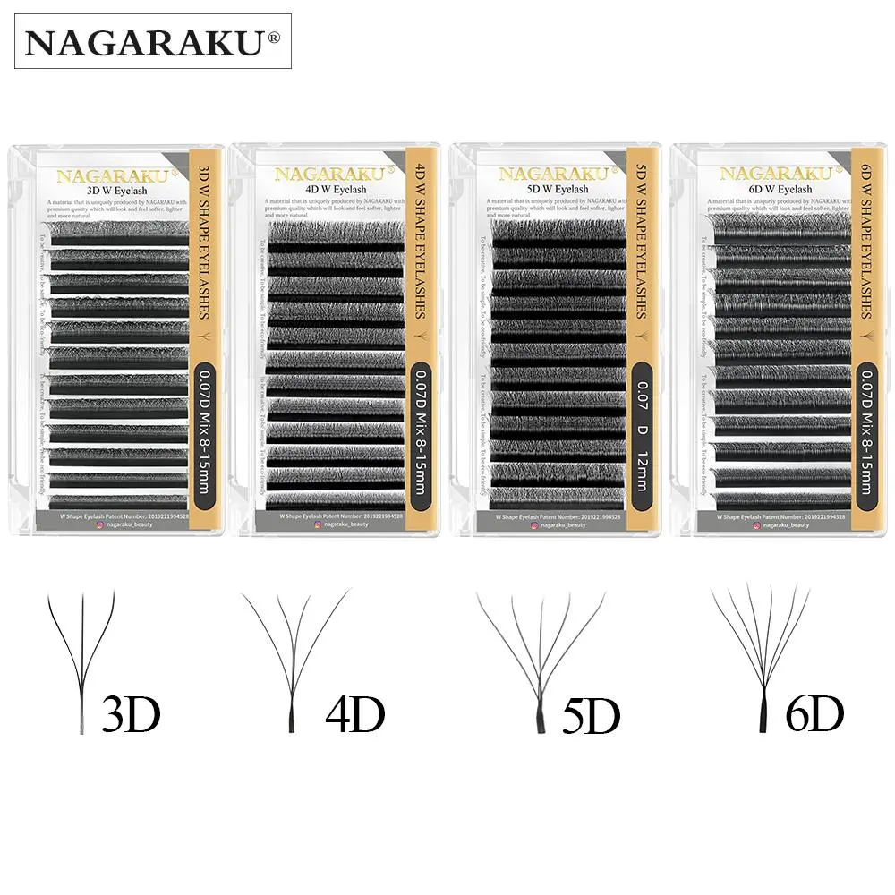 NAGARAKU Automatic Flowering W Shape 3D 4D 5D 6D Premade Fans Eyelash Extensions Natural Soft Light Individual Lashes Full Dense 2026 New