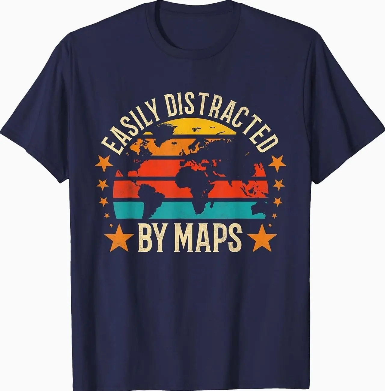 Men's Easily Distracted By Maps Geography Streetwear Classic Short-Sleeve Casual T-Shirt, Men's Casual Clothes, 4PP, Shortsleeve
