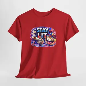 Stay Lit Graphic Tee — Patriotic Emoji Smoking Design
