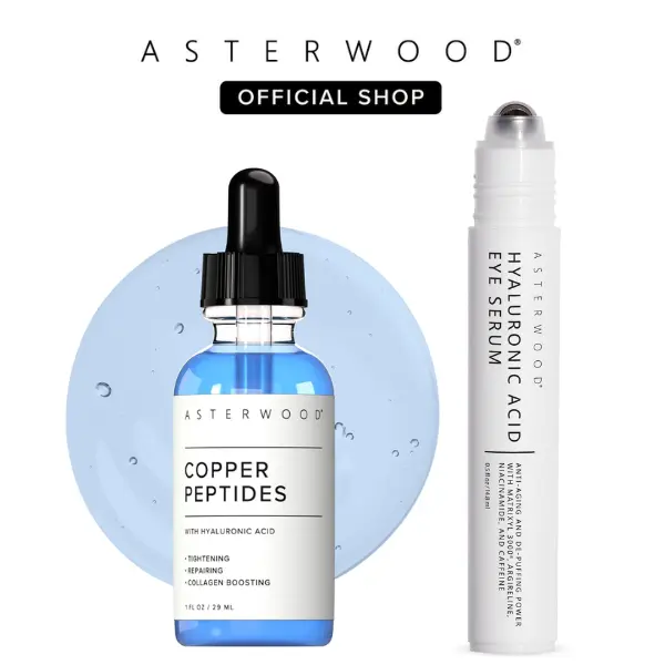 Peptide Power Duo: Copper Peptides (GHK-Cu) Serum + Depuffing Eye Serum with Matrixyl 3000 and Argireline Peptides | Firm + Hydrate + Brighten Peptide Power Duo: Copper Peptides (GHK-Cu) Serum + Depuffing Eye Serum with Matrixyl 3000 and Argireline Peptides | Firm + Hydrate + Brighten