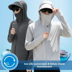 Men's Summer Ice Silk Sun Protective Jacket Thin Lightweight Hooded UV Resistant Coat for Outdoor Activities