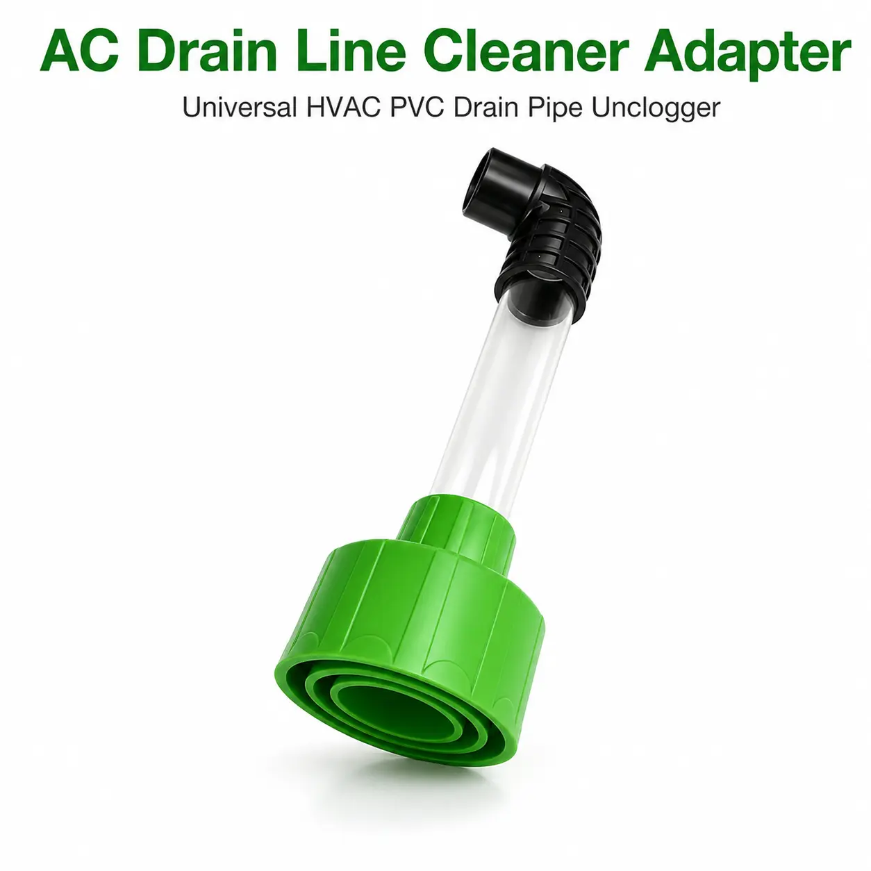 Universal AC Drain Line Cleaner Adapter, Wet/Dry Vacuum Attachment for HVAC Condensate Drain Pipes, Clear-View PVC Unclogger Tool for Fast Evacuation and Clog Removal