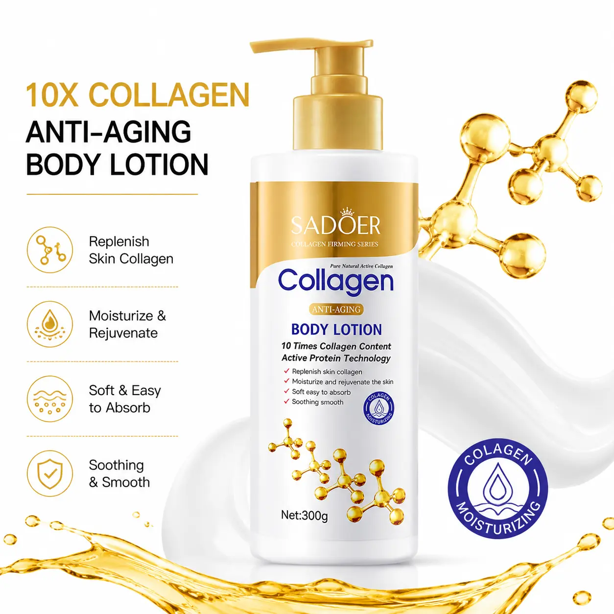 Collagen Anti-Aging Body Lotion - 10X Collagen Content Hydrating Daily Body Care Product for Dry Skin, Smooth Moisturizer, Skin Repair for Women's Needs, Body Care Products