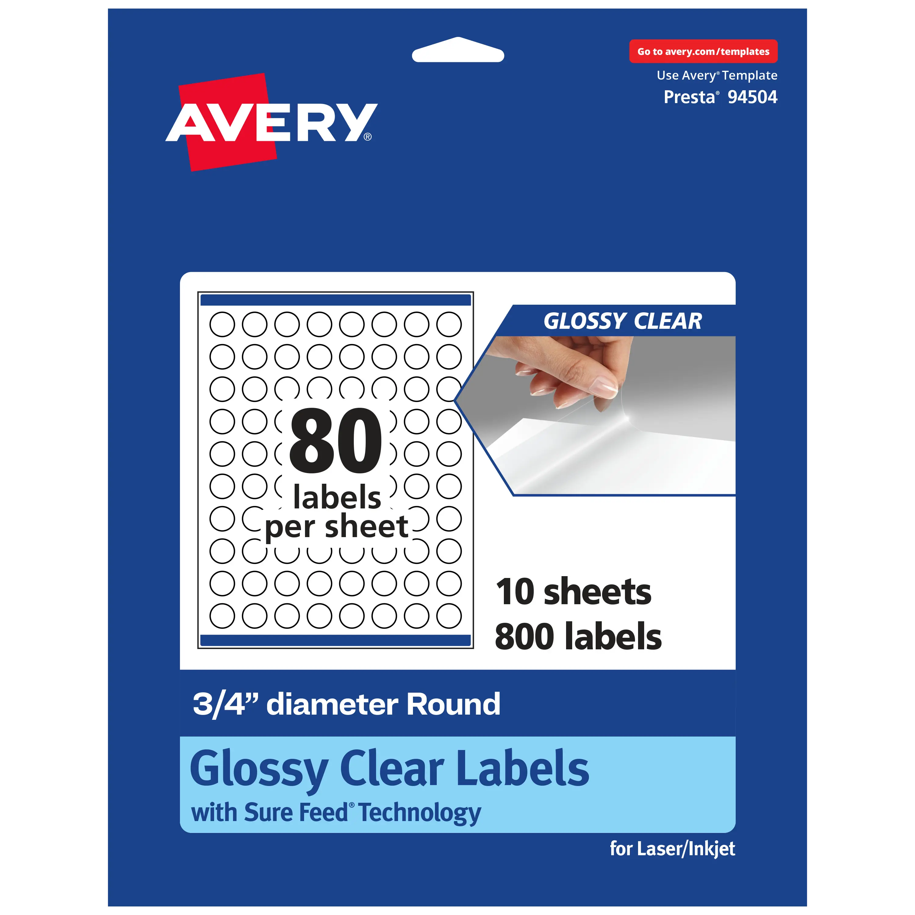 Avery Glossy Clear Round Labels with Sure Feed, .75" diameter