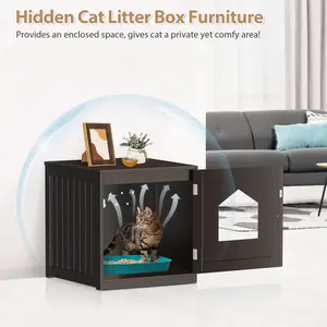 Zeny Enclosed Litter Box - Dual-Use Hidden Cat End Table Enclosure Furniture with Airflow Vent, Wide Opening, Hassle-Free Cleaning, Brown Pet House