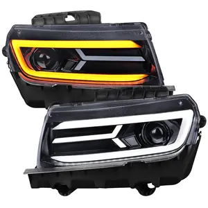 2014-2015 Camaro LED Strip Projector Headlights w/ Sequential Turn Signal Lights (Glossy Black Housing/Smoke Lens)