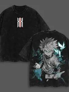Killua Zoldyck T-Shirt Hunter Graphic Anime Tee   Washed Soft Fitted Shirt Anime Streetwear Casual Menswear Tops Unisex Summer Clothing Gift for Anime Fans Graphic Tees Print