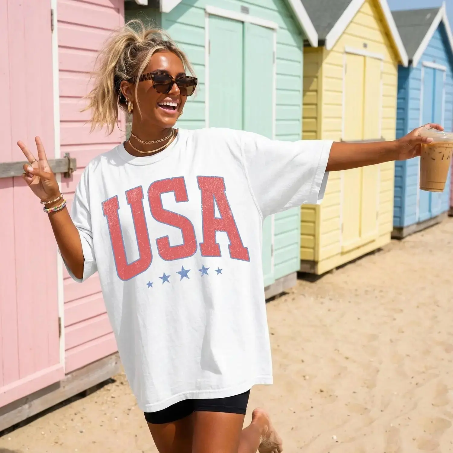 Patriotic America 4th Of July Cotton T-shirt Preppy Style Trendy Oversized USA Tee Aesthetic Independence Day Shirt