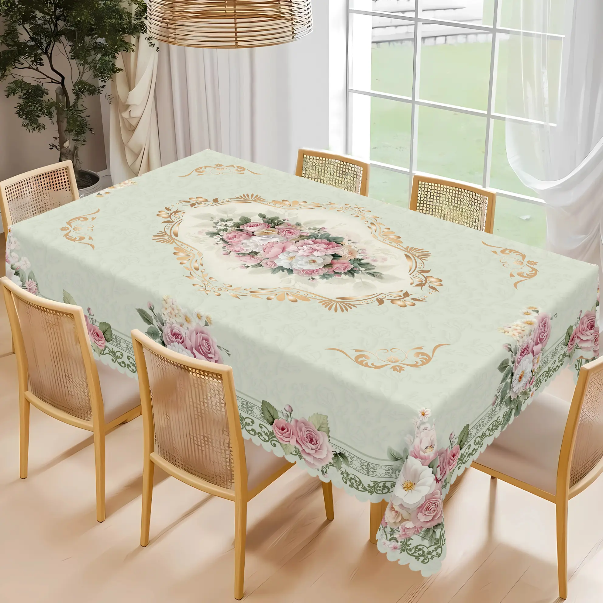 BLIOWL Rose Print Pink Polyester Tablecloth - 1pc Rectangle, Waterproof, Wrinkle Resistant, Stain Resistant, Machine Washable, Durable Modern Home Supply for Holiday Festive Decor, Garden Dining, Outdoor Picnic