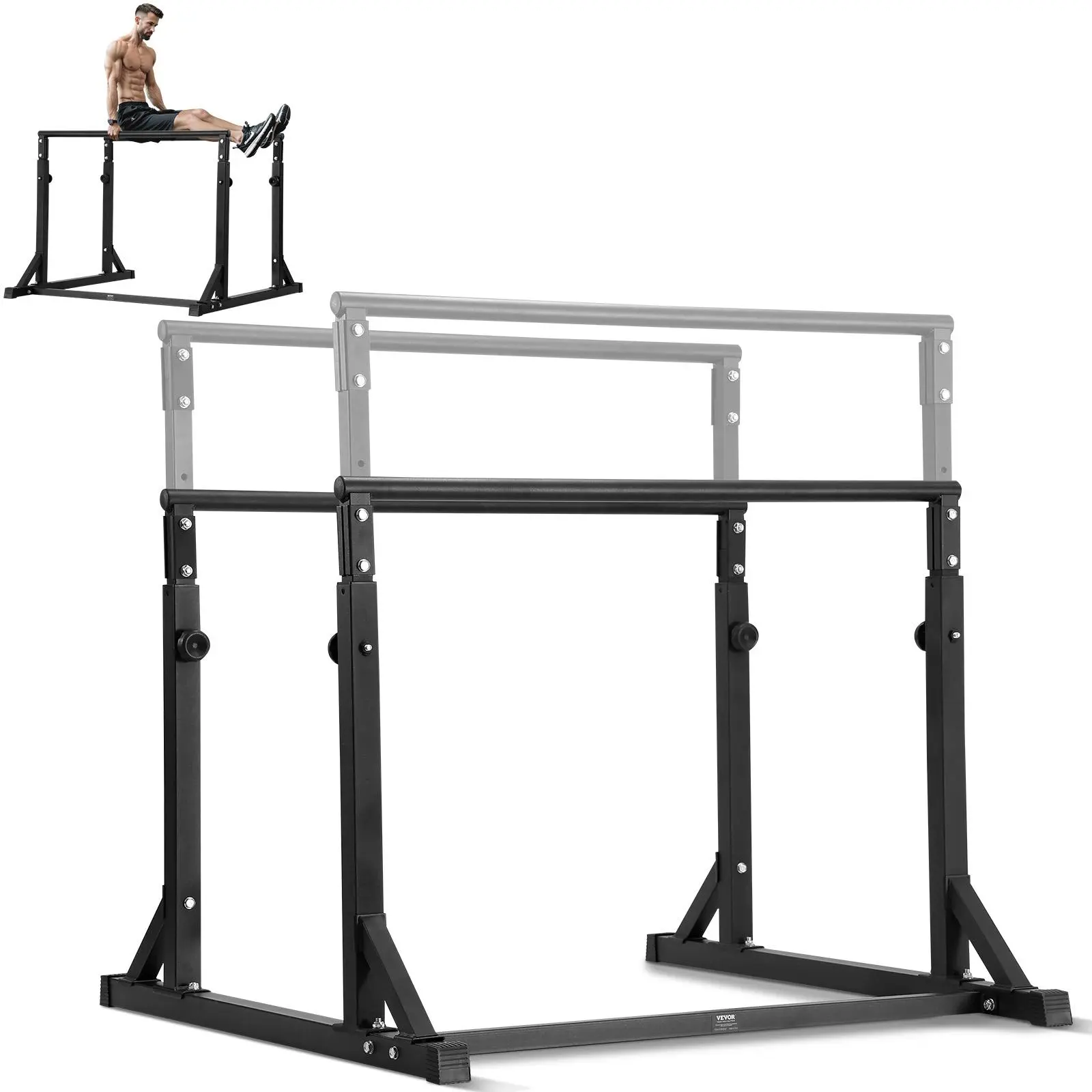 Heavy-Duty Steel Dip Bar Station with 7-Level Adjustable Height, Multifunctional Fitness & Strength Training Equipment for Home Gym Upper Body Workouts, 800 LBS Capacity, Portable, Steel Tubes, Multifunctional Fitness Equipment, Calisthenics, 7 Levels Adj