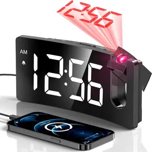 180° Rotatable Projection Alarm Clock for Bedroom | Digital LED Clock | Clear Display with 3-Level Dimmer | USB Charging Port | Progressive Alarm & 9-Min Snooze | 12/24H Mode | Easy Wake-Up | Modern Cozy Morning Vibes