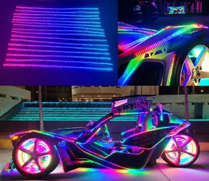16PCS 5FT Chasing LED Light Strips Fit for Polaris Slingshot, IP68 Waterproof Single Row RGB Dream Color Glow Kit, App & Remote Control Underbody Accent Lights with Breath/Flash/Strobe Modes