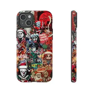 Horror Christmas Phone Case – Scary Santa Collage Aesthetic Compatible with iPhone X, 11, 12, 13, 14,15, 16 & more