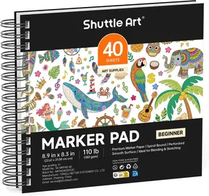 Shuttle Art Marker Pad, Portable Sketchbook, 40/70 Sheets Marker Drawing Paper, 110LB/180GSM Smooth Surface Bleedproof Art Paper, Spiral-Bound, Great for Beginners to Draw, Paint & Sketch,Additional Transparent Sheet