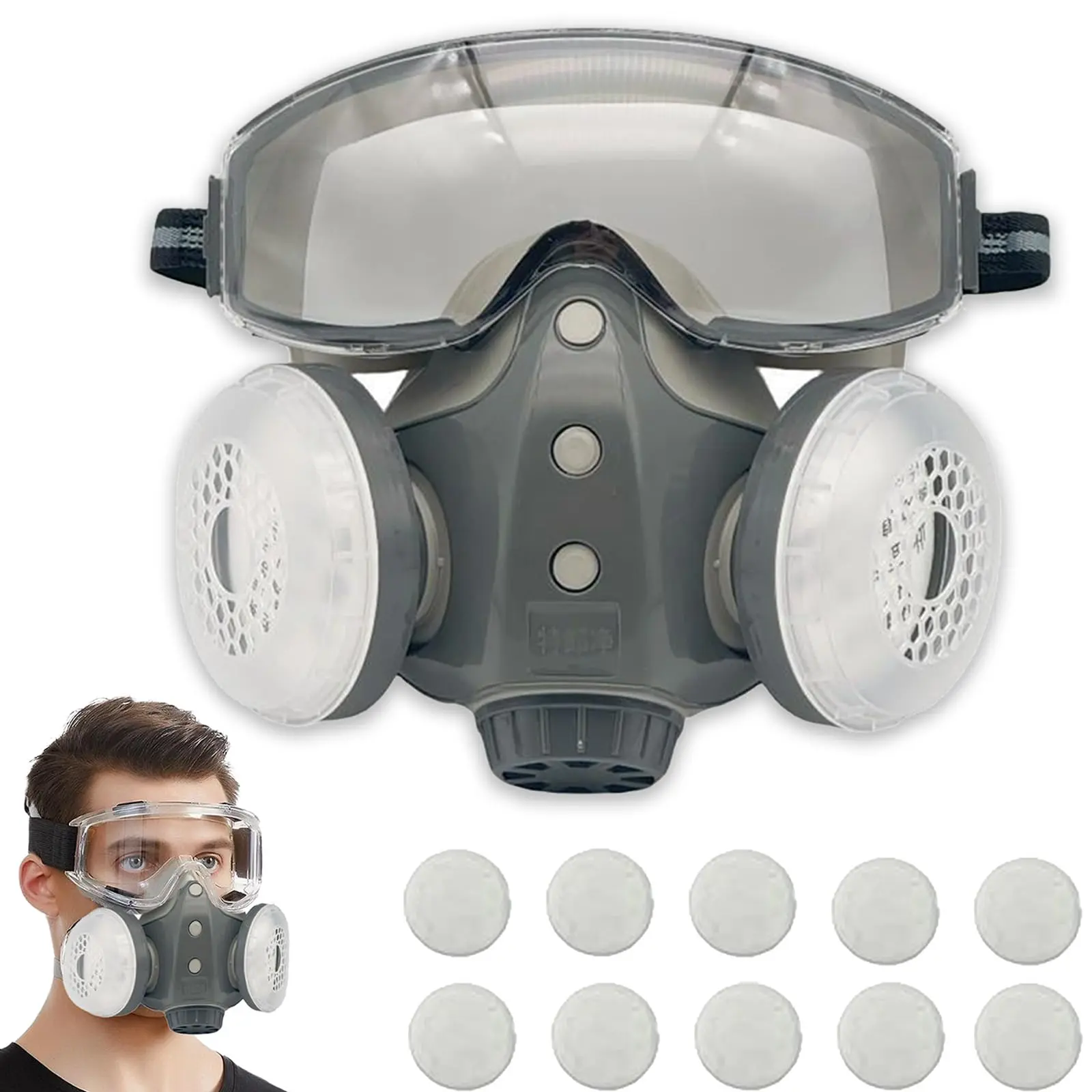 Reusable Respirator Mask with Safety Goggles, Anti-Virus Integrated Mask, Paint Spray & Dust Respirator for Chemical Exposure, Chemical Protection at Home, Outdoor & Work, Masks & Respirators