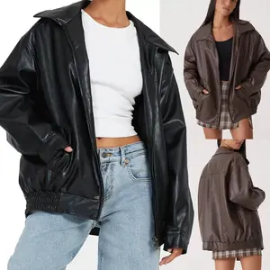 Womens Oversized Leather Jackets Faux Suede Fall Fashion Motorcycle Coats Winter Outfits Clothes Y2k Tops
