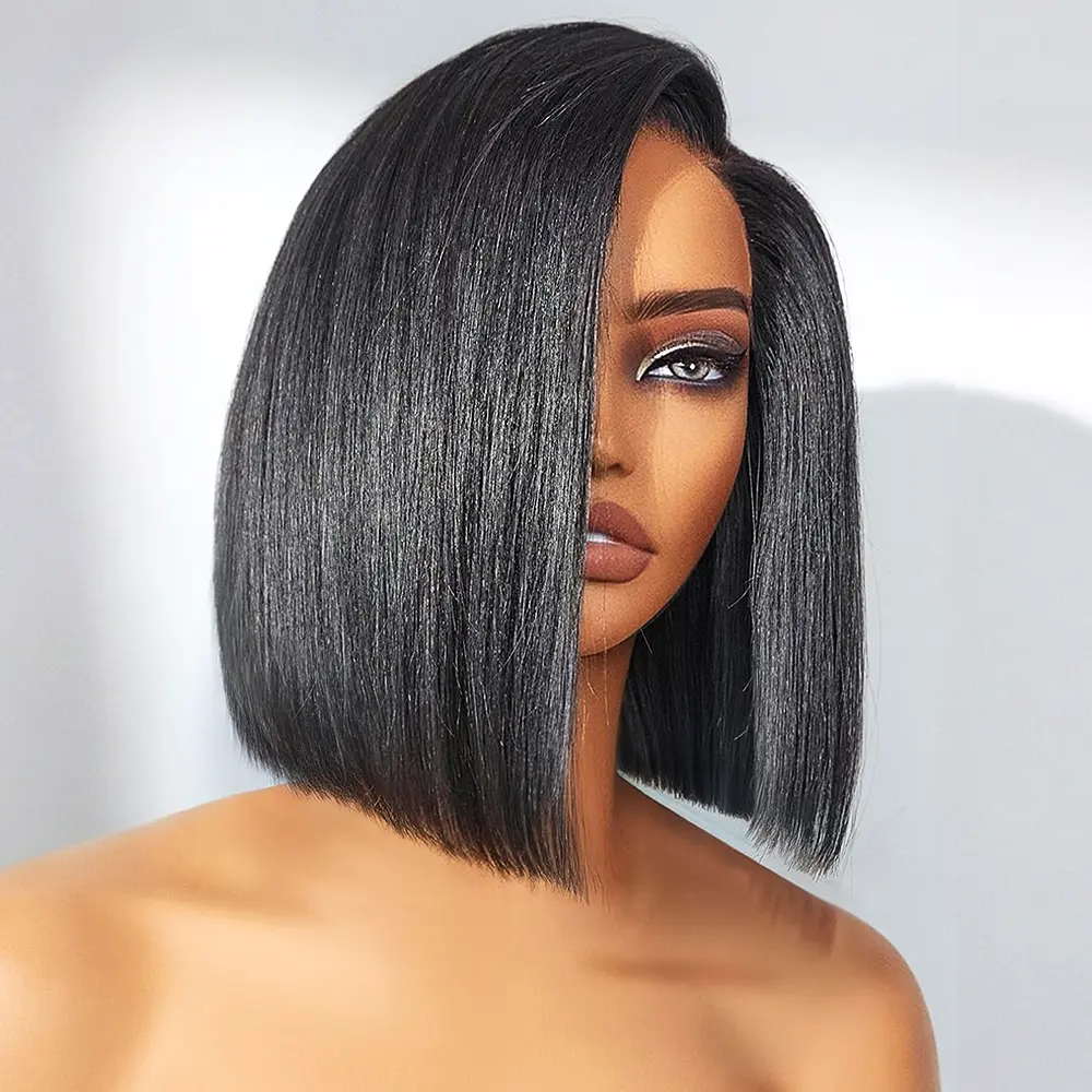 180% Density Short Bob Glueless Wigs 4x6 Ready To Wear Bone Straight Glueless Wigs Human Hair Pre Cut 6x4 HD Lace Closure Wig For Women Pre Plucked Hairline