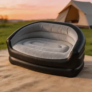 Inflatable Loveseat Couch, 2-Seater Flocked Surface Air Sofa, 330LBS Capacity Quick Inflation Portable Blow Up Couch for Home, Camping, Beach fathersdaygift