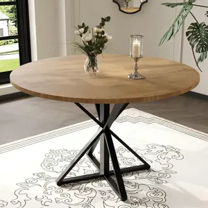 Round Dining Table for 4, 47" Wooden Dining Room Tables with Metal Pedestal, Save Space, Circle Dinner Table for Home Kitchen，Brown