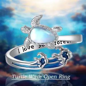Exquisite Elegant Blue Ocean Wave & Sea Turtle Cross Adjustable Alloy Ring – Unisex Spiritual Jewelry Gift, Handcrafted Marine-Themed Symbol of Adventure, Spirituality & Eternal Love, Perfect for Birthdays, Anniversaries & Daily Wear