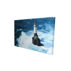 360 Stand 24x36 in. High Def Print Coastal Water Waves Landscape Wall Photo Art - Classic Blue Lighthouse Scene Home Decor Poster, Artwork, Artistic