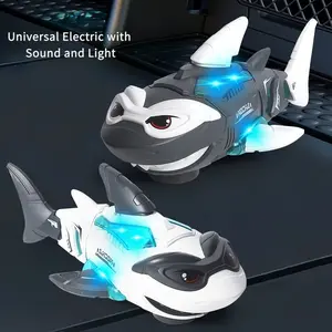 Electric Rotating Shark Toy Set, Interactive Sound & Light Features, Perfect Gift for Kids Ages 3+, Includes Box (requires Aa Batteries)