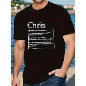 CHRIS Men's Retro T-Shirt with CHRIS Lettering Print - Soft Breathable Short Sleeve Tee, Regular Fit Casual Top for All- Wear, Ideal Gift - English Name (Machine Washable)
