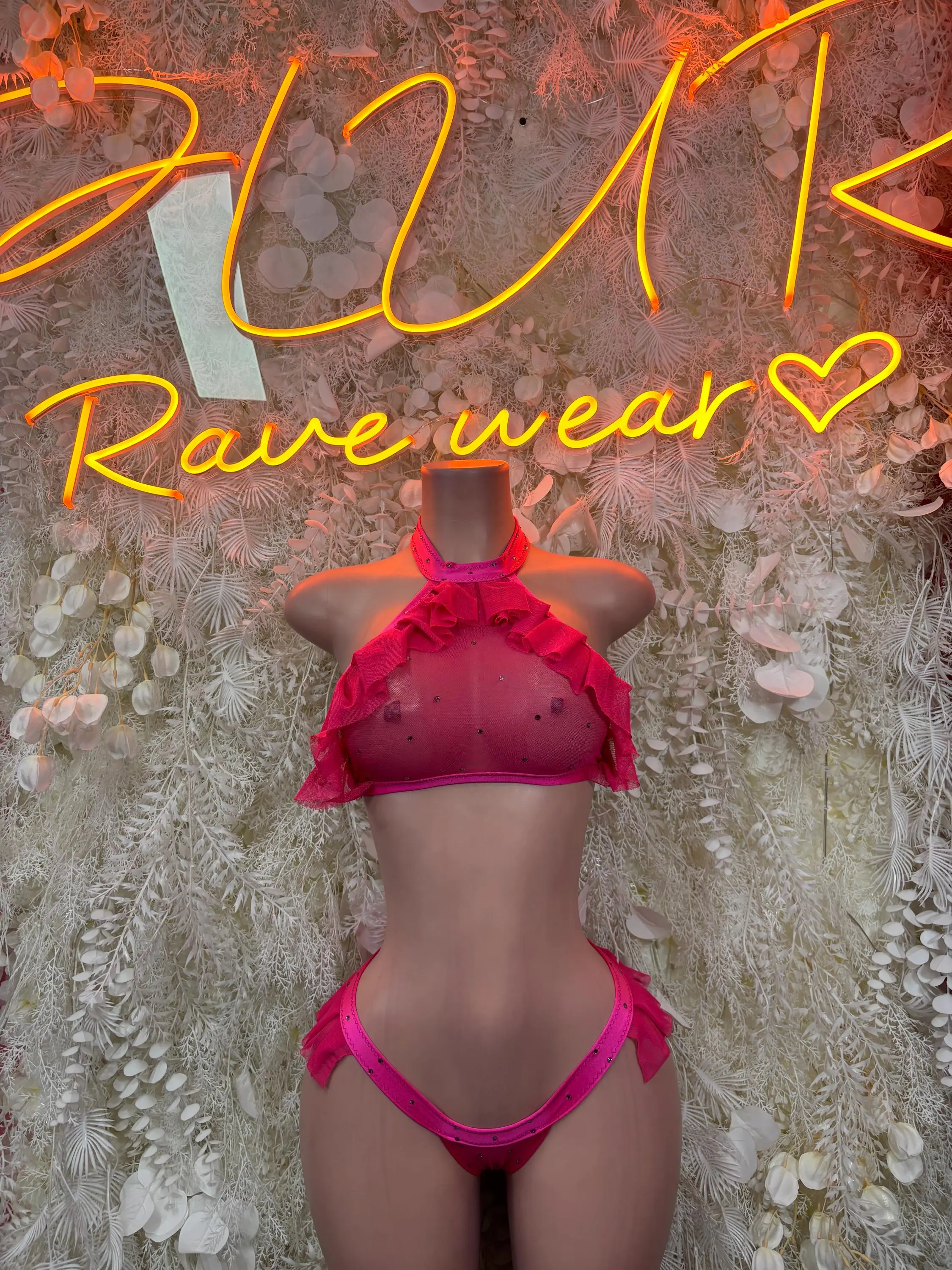 Pink Two Piece Dancewear  Rave Festival Clothing - Exotic  Clubwear Bartender Outfit