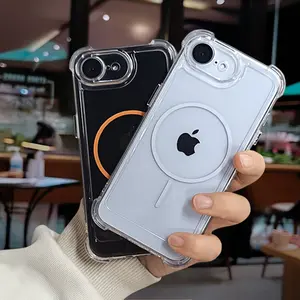Luxury Shockproof Clear Wireless Charge Magnetic Case for iPhone 16E 16 15 14 13 12 11 Pro Max Camera Protection Magsafe Cover Camera Lens Protector