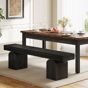 LITTLE TREE 59" Dining Bench for 2 to 3, Modern Black Dining Table Bench with Arched Base, Extra Long Kitchen Seating for Living Room, Entryway