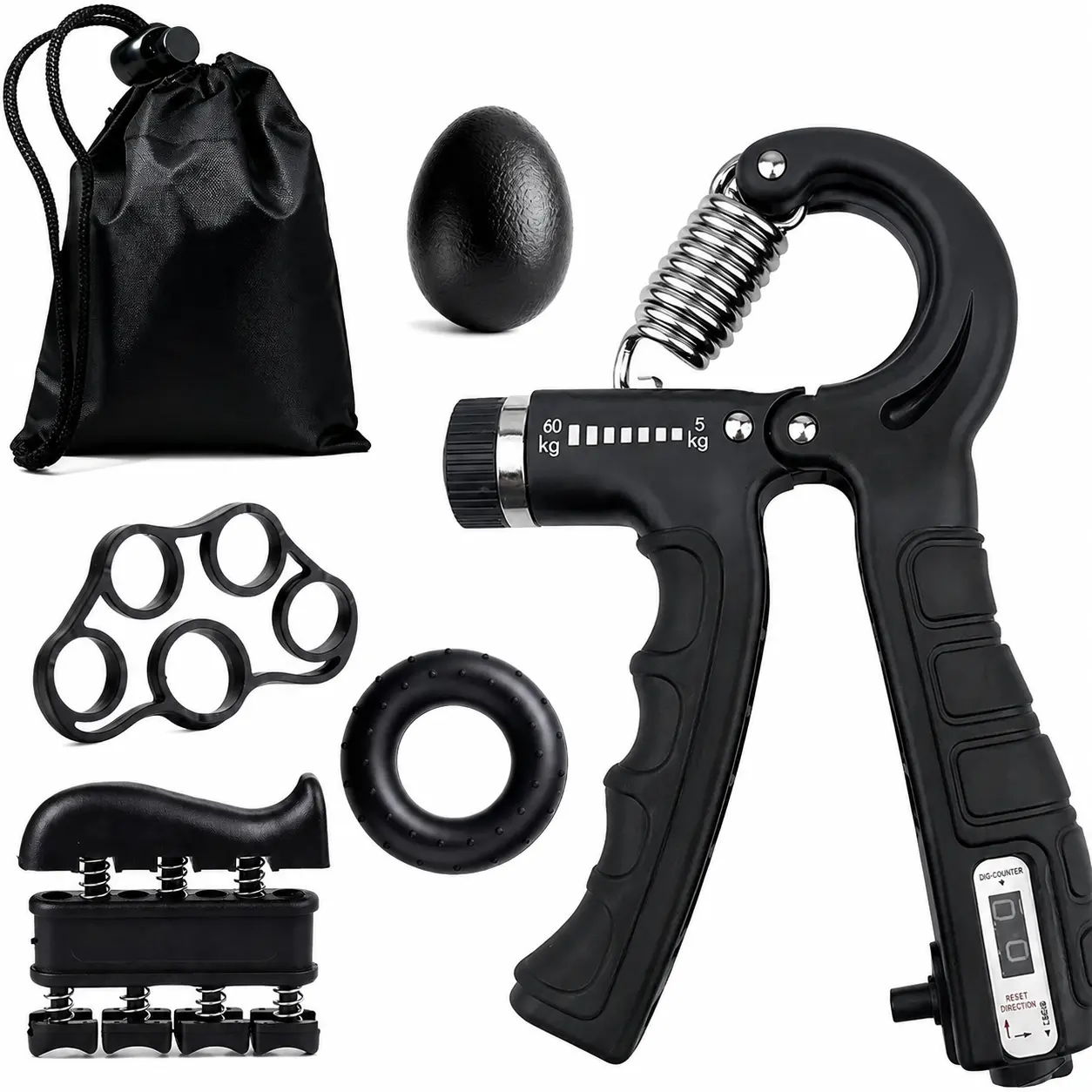 Adjustable Silicone Grip Strength Trainer Kit (5 Pack) - Grip Enhancer, Hand Gripper Strengthener, Finger Exerciser, Hand Extension Exerciser, Stress Relief Ball, Forearm Workout Ring - Workout Training Equipment for Muscle Building, Injury Recovery