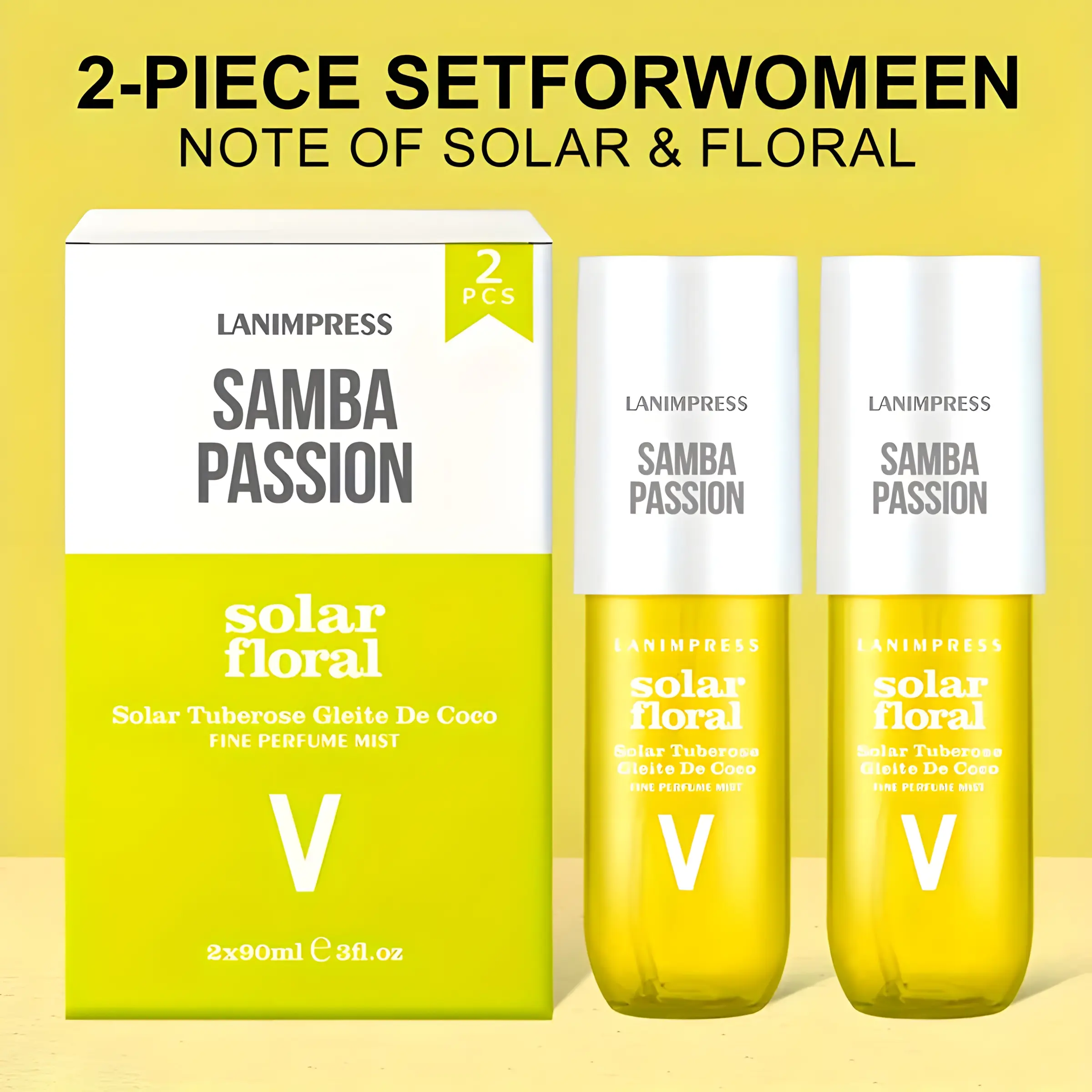 Lanimpress Samba Passion Solar Tuberose & Coconut Perfume Mist 2 PCS Natural Floral Scent Women's Elegant Long Lasting Fragrance Spray Exotic Tropical Summer Eau De Parfum Perfect for Romantic Gift