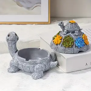 Ashtray, outdoor ashtray with lid, non-smoking waterproof ashtray, resin ashtray decorated with cute Turtle Designs, suitable for home office, porch, garden decoration, indoor use, Indoor Outdoor Decorative