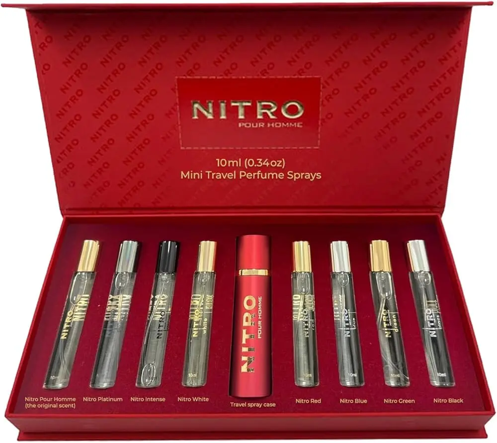 Dumont Nitro Mini 8-Piece Long-Lasting Men's Fragrances Perfume Set - Nitro Red, Boxed Multi-Scent Option, Adult Gift, Mini Toiletries for Purse, Purse Stuffers, Mensfashion