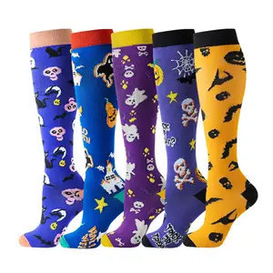 KratosXpedition Halloween Christmas Compression Socks for Men Women 5 Pairs Best Support for Nurses Running Hiking Rehabilitation Multi-Functional Festive Patterned Sports Socks Holiday Themes