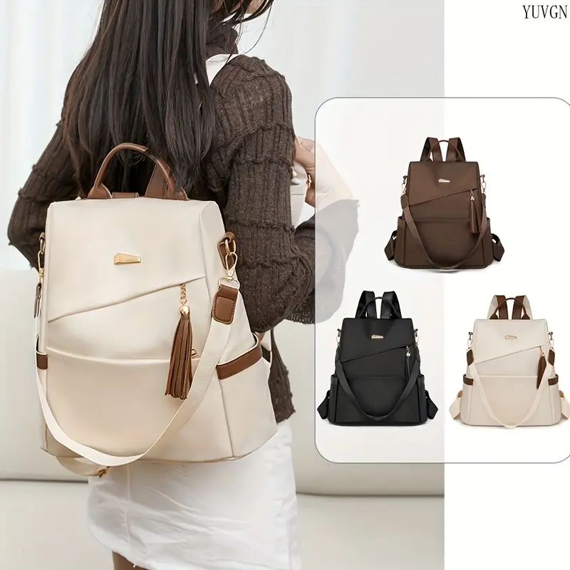 Premium Anti-Theft Convertible Casual Backpack for Students - Unisex School Bag with Fashion Contrast Tassel, Adjustable Strap, Multi-Use for Commute & Outing - summerwins Sports & Outdoor Gym Bag, Tassel Detail, School/Travel, Fashion Contrast Tassel Add