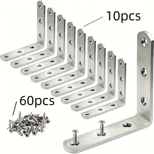 70pcs Set Corner Code 90 Degree Right Angle Bracket, L-Shaped Stainless Steel Fixing Parts, Support Holder, Furniture Connection Piece, Metal Bracket, Sturdy Bracket