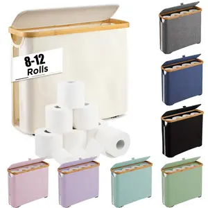 Multi-Color Toilet Paper Holder, Bamboo Frame Mini Laundry Basket, Bathroom Organizer Supplies, Fits 8-12 Rolls, Ideal for Home & Narrow Spaces