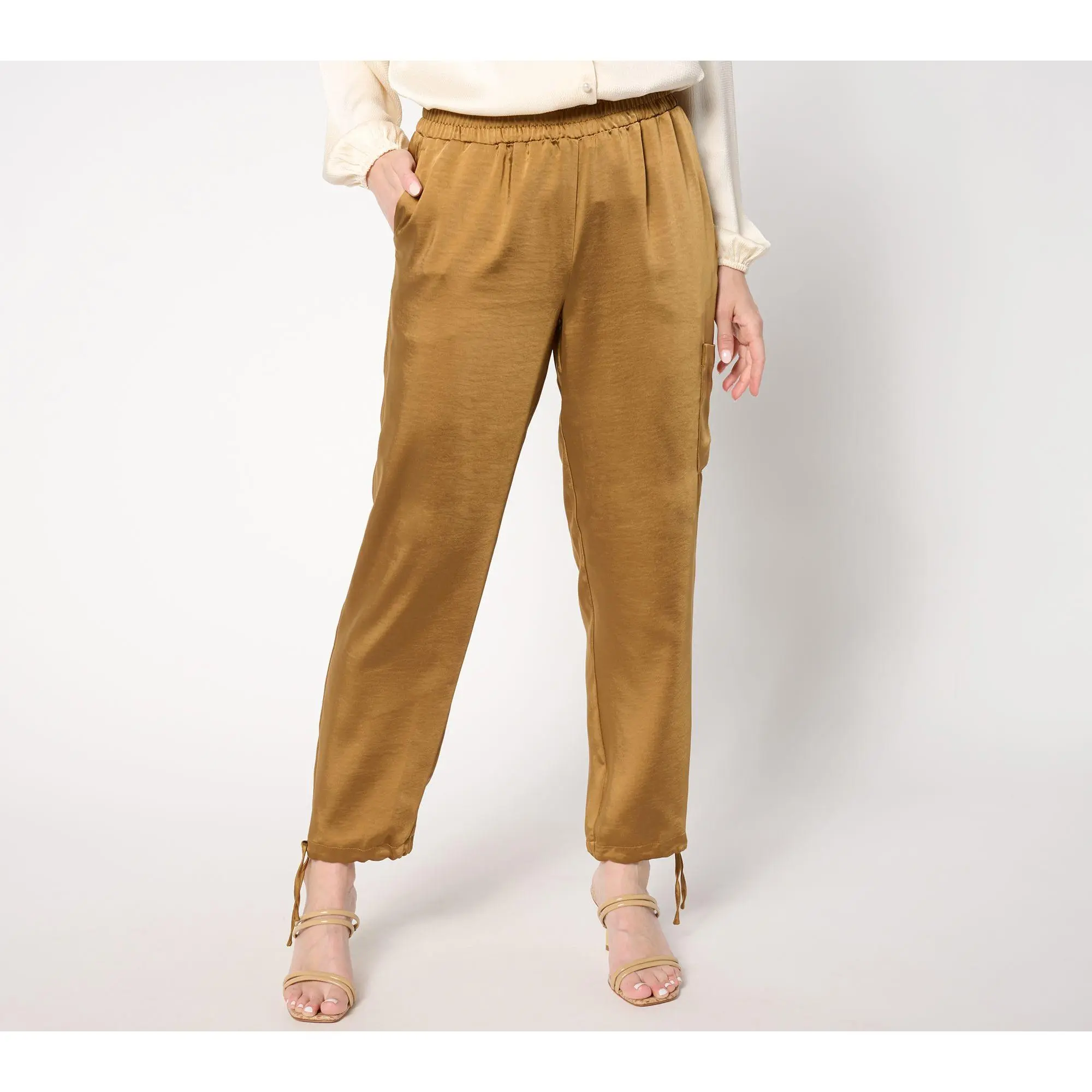 Susan Graver Petite Matte Sateen Sofia Straight Leg Ankle Pant