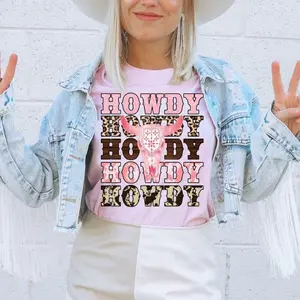 HOWDY shirt, leopard print, cow print patterns with a bull skull Top