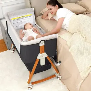 【mothersdaygift】Baby Bassinet sleeper,3 in 1 Bassinet Bedside Sleeper with Wheels,Mosquito Net,6 Height Adjustable Easy Folding Portable Baby Bed,for Infant Newborn (Dark Grey) Safety bassinet for baby