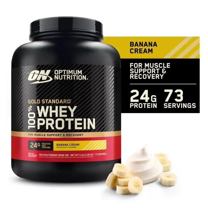 Optimum Nutrition Gold Standard 100% Whey Protein Powder - Banana Cream Flavor, 5 lb (73 Servings), Sucralose-Sweetened, Supports Metabolism for Adults