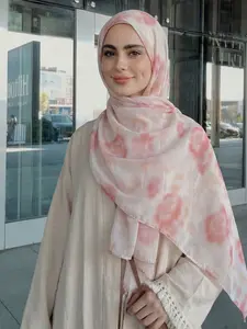 Women's Elegant Floral Print Headscarf Hijab, Breathable Fabric Anti-Wrinkle Design, Perfect for Daily Wear & Parties, Soft Touch Material