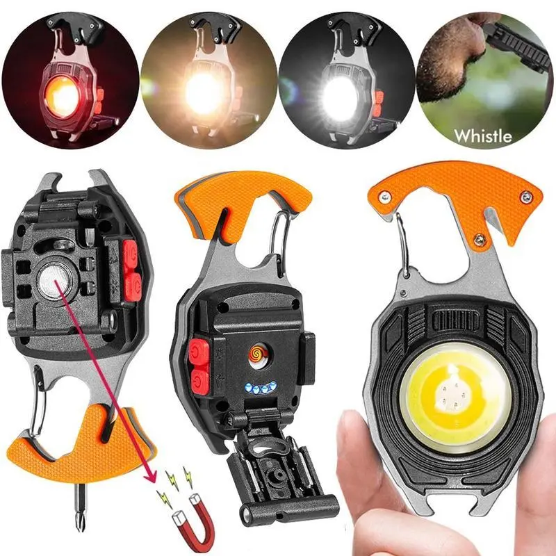 Outdoor Portable Working Lights USB Charging Rechargeable Magnet Bottle Opener Whistle Emergency Light Rechargeable Keychain Rechargeable Multifunction  stocking christmas stuffers 2025 gifts for boyfriend men gifts room decor Rechargeable Multifunction