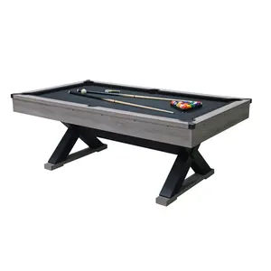 84 Inch Pool Table with X-Shaped Legs, Industrial Style Billiard Table for Game Room, Includes Cues Balls & Accessories, Rustic Black Finish
