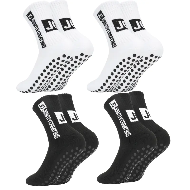 6 Pairs Anti Slip Soccer Grip Socks with Cushion Pads, Non-Slip Athletic Sports Socks for Football Basketball Running Training, Men Women