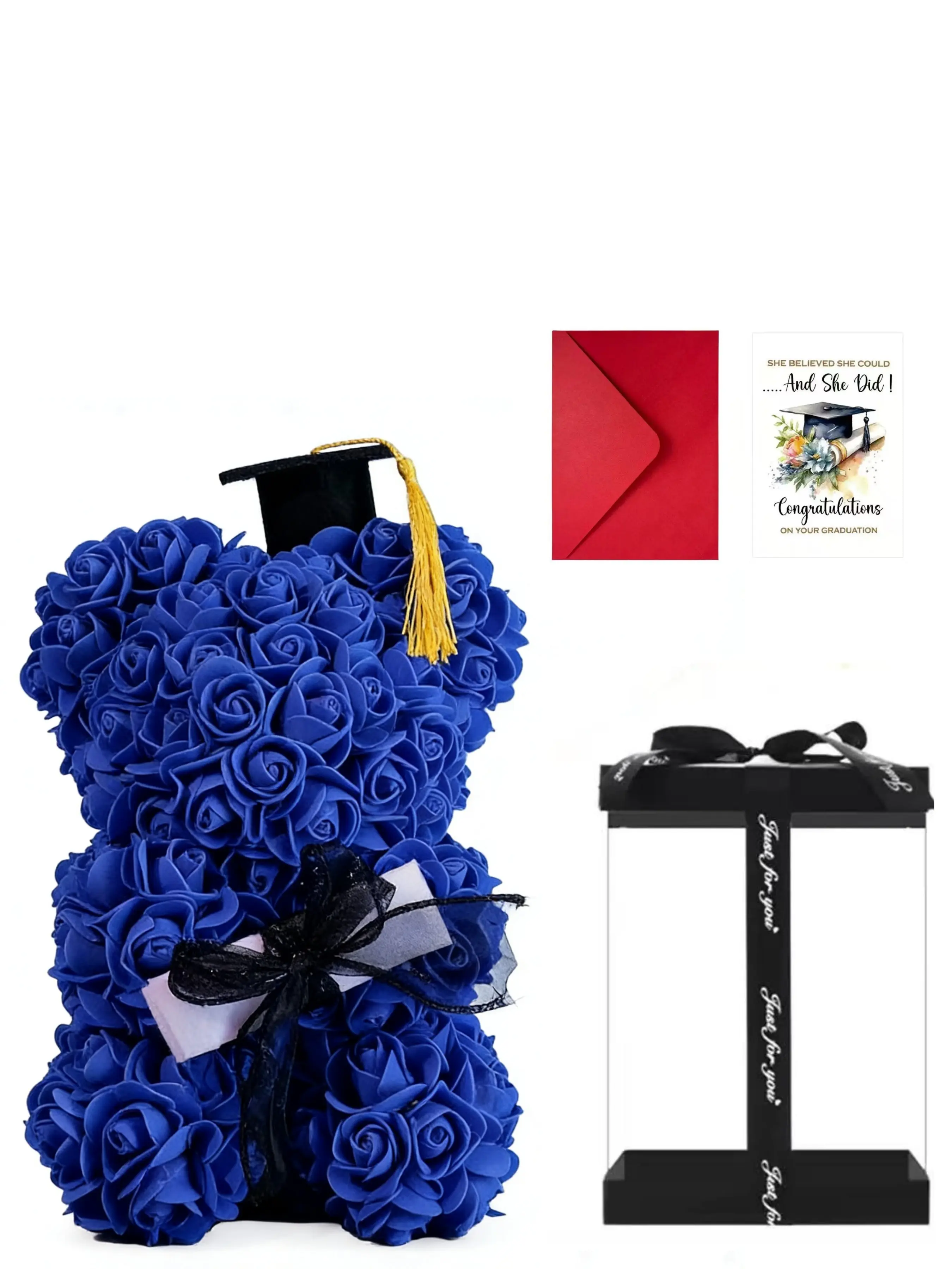 Graduation Gift Card with Bear Design, Pe Rose Flower Theme, Perfect for Classmates, Includes Envelope, Ideal Graduation Souvenir, Grad Party Favor