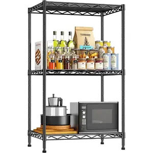 【Tiny Space Storage】3-Tier Metal Wire Storage Shelves,Adjustable Small Wire Shelving Unit,Utility Storage Rack for Kitchen,Bedroom,Laundry Room,Pantry & Office,17.7”W x 11.8”D x 35.4”H,Black