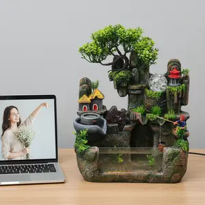 Resin Tabletop Water Fountain With LED Lights For Home Office Indoor Decor home essentials