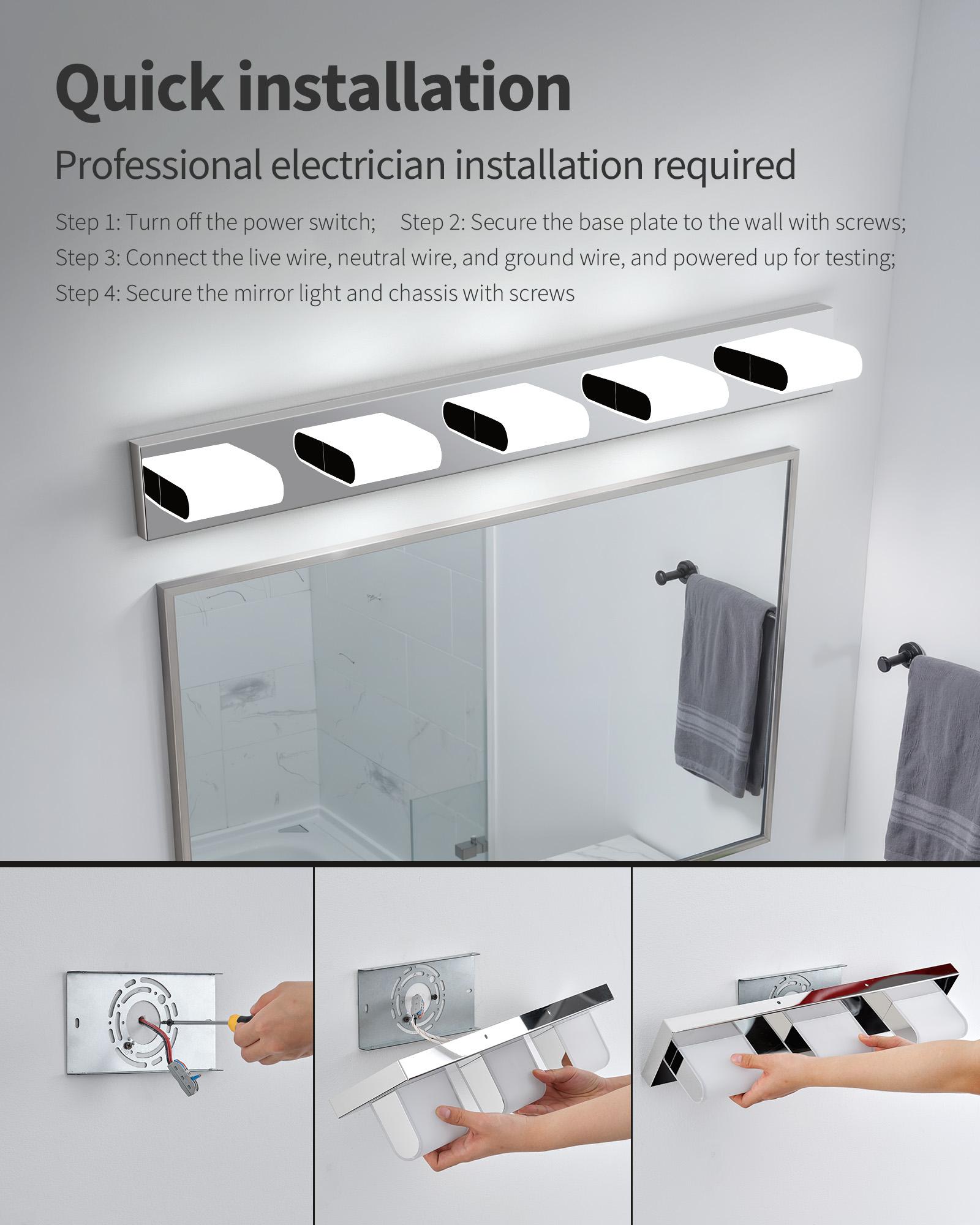 KDG LED Modern Bathroom Vanity Light Fixtures, 4 Lights Matte Black 5000K Wall Lighting Over Mirror, Lights for Dressing Room, Bedroom